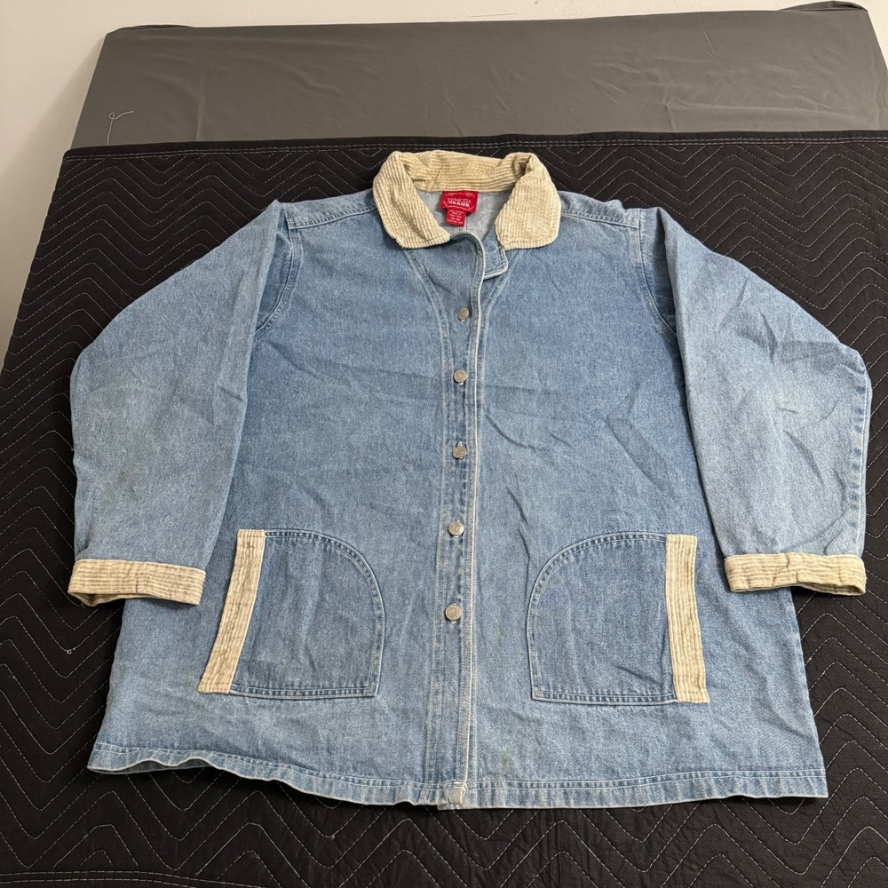 Vintage Venezia Jeans Womens Denim Duster Jacket Corduroy Collar Plus Sz 18/20